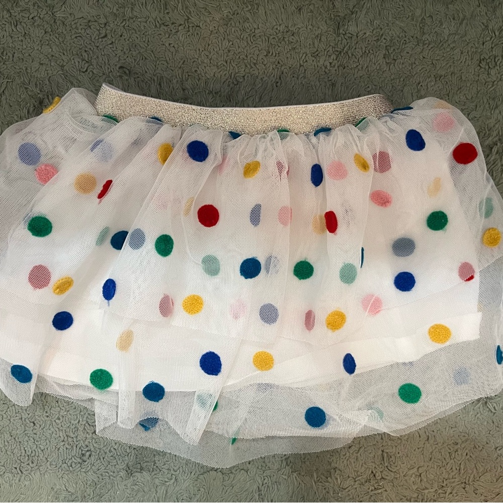 Hanna Andersson White Tulle Skirt with Multicolor Polka Dots
